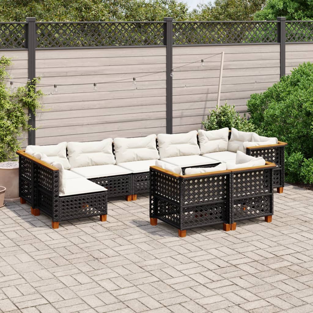 9-delige Loungeset met kussens poly rattan zwart is nu te koop bij PeponiXL, paradijselijk wonen!
