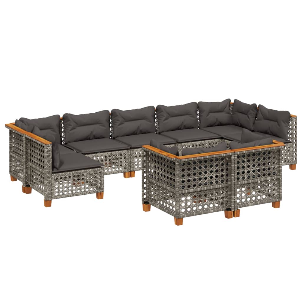 9-delige Loungeset met kussens poly rattan grijs is nu te koop bij PeponiXL, paradijselijk wonen!