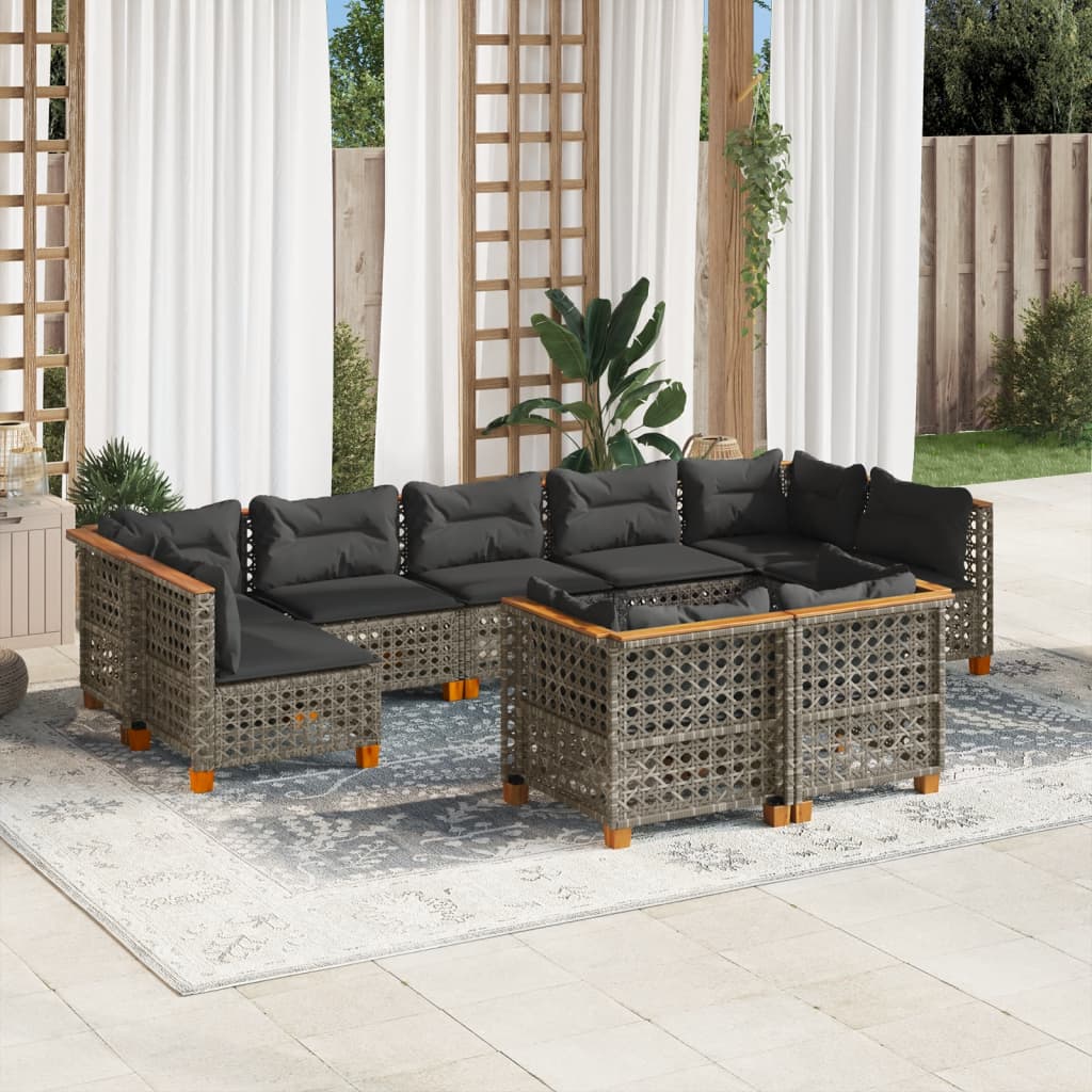 9-delige Loungeset met kussens poly rattan grijs is nu te koop bij PeponiXL, paradijselijk wonen!
