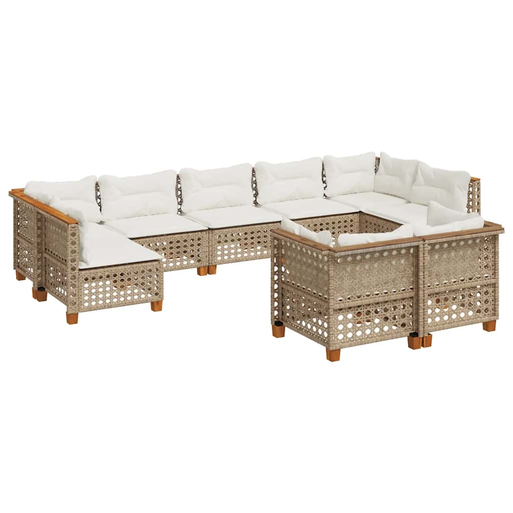 9-delige Loungeset met kussens poly rattan beige is nu te koop bij PeponiXL, paradijselijk wonen!