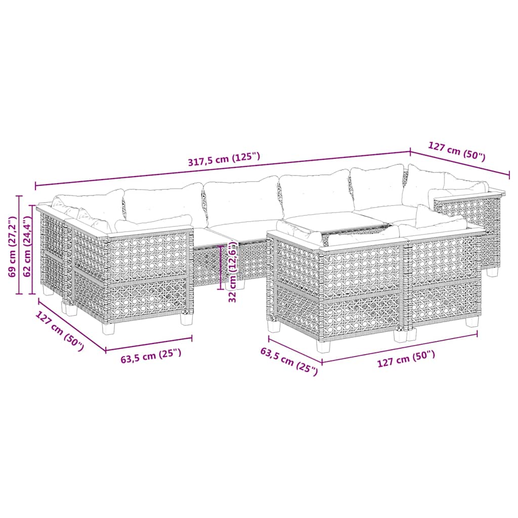 9-delige Loungeset met kussens poly rattan beige is nu te koop bij PeponiXL, paradijselijk wonen!