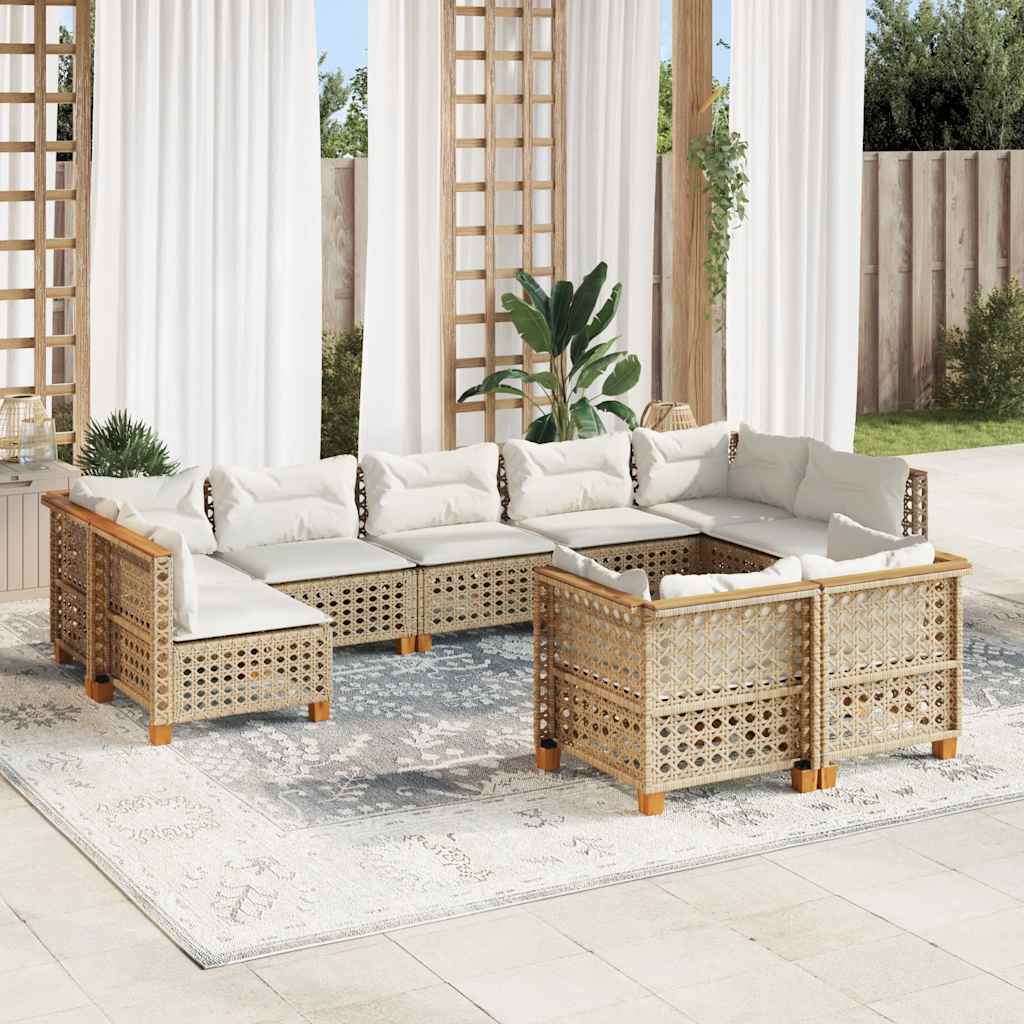 9-delige Loungeset met kussens poly rattan beige is nu te koop bij PeponiXL, paradijselijk wonen!