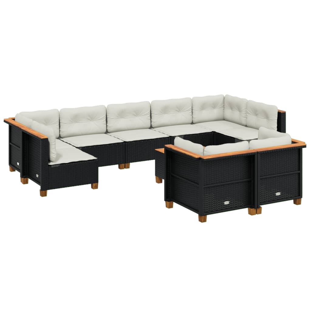10-delige Loungeset met kussens poly rattan zwart is nu te koop bij PeponiXL, paradijselijk wonen!