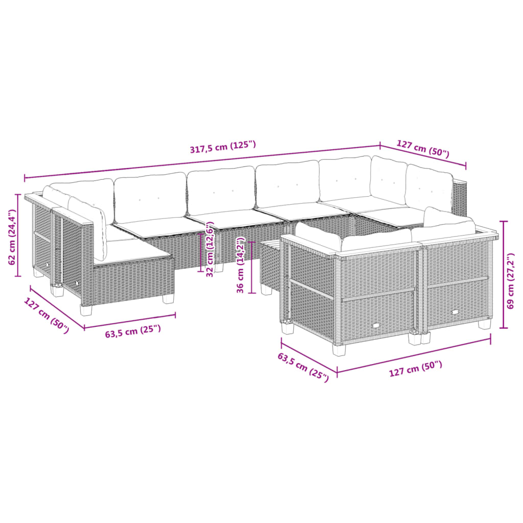 10-delige Loungeset met kussens poly rattan zwart is nu te koop bij PeponiXL, paradijselijk wonen!