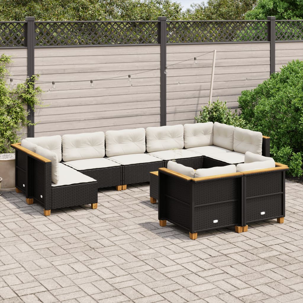 10-delige Loungeset met kussens poly rattan zwart is nu te koop bij PeponiXL, paradijselijk wonen!