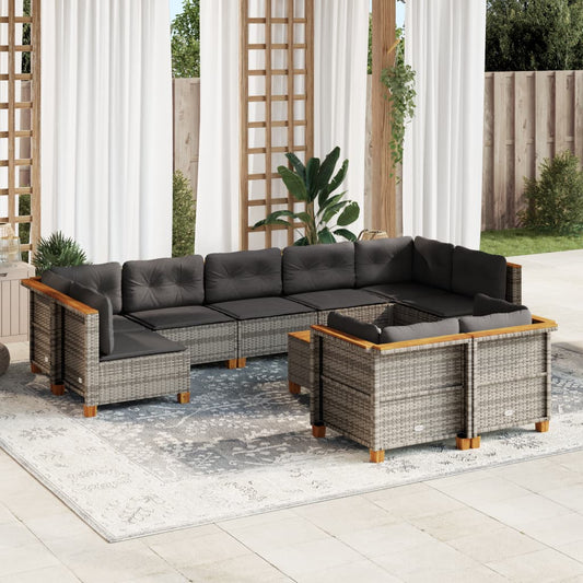 10-delige Loungeset met kussens poly rattan grijs is nu te koop bij PeponiXL, paradijselijk wonen!
