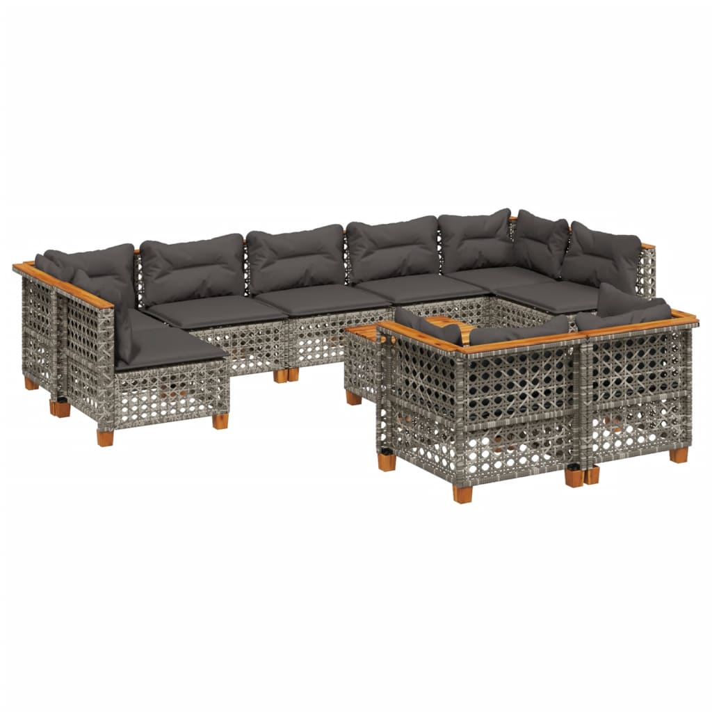 10-delige Loungeset met kussens poly rattan grijs is nu te koop bij PeponiXL, paradijselijk wonen!