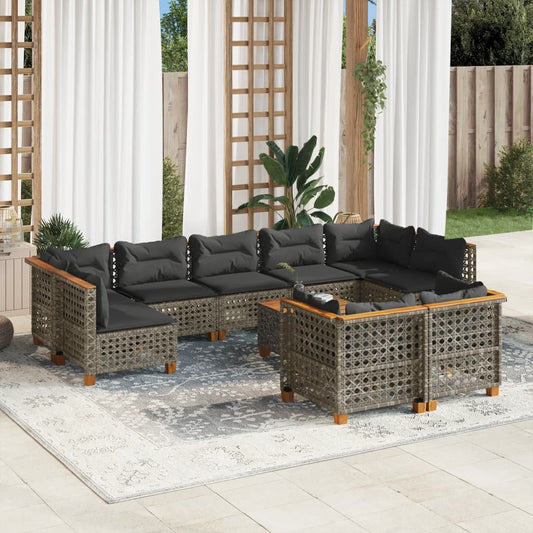 10-delige Loungeset met kussens poly rattan grijs is nu te koop bij PeponiXL, paradijselijk wonen!
