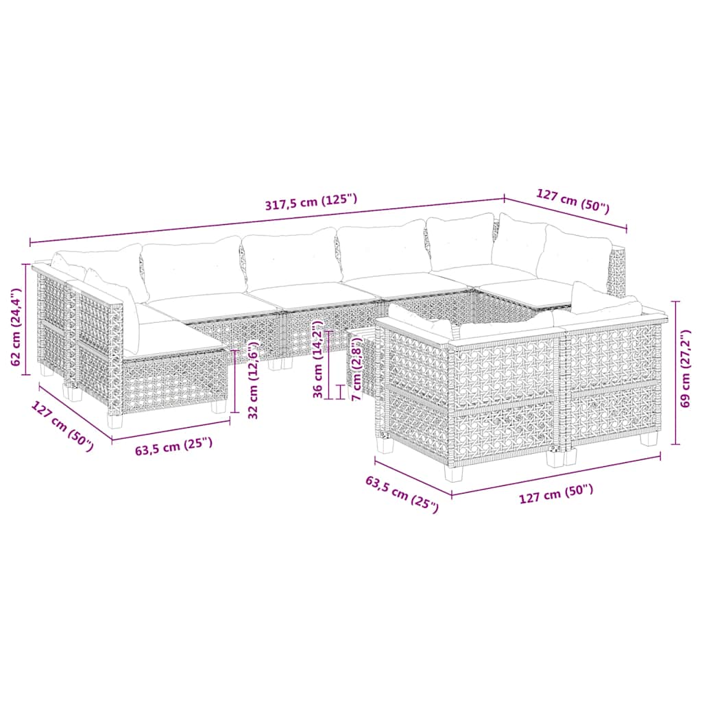 10-delige Loungeset met kussens poly rattan beige is nu te koop bij PeponiXL, paradijselijk wonen!
