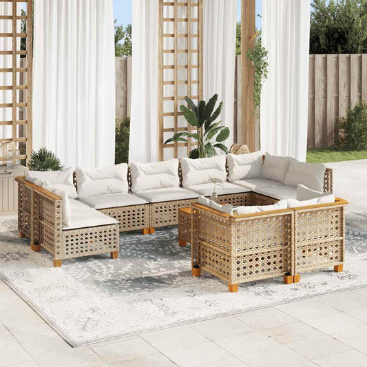10-delige Loungeset met kussens poly rattan beige is nu te koop bij PeponiXL, paradijselijk wonen!