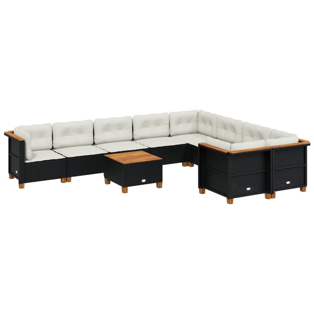10-delige Loungeset met kussens poly rattan zwart is nu te koop bij PeponiXL, paradijselijk wonen!