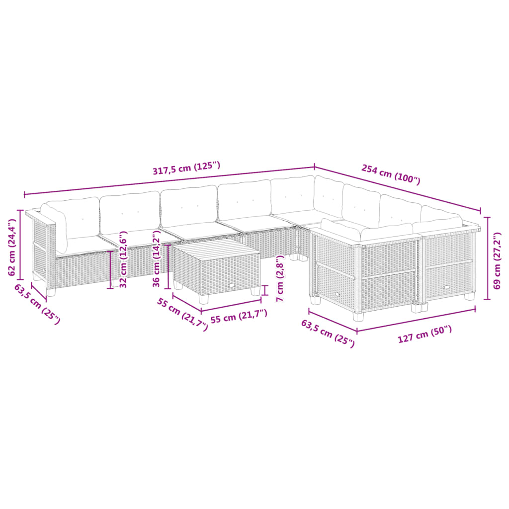 10-delige Loungeset met kussens poly rattan zwart is nu te koop bij PeponiXL, paradijselijk wonen!