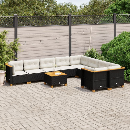10-delige Loungeset met kussens poly rattan zwart is nu te koop bij PeponiXL, paradijselijk wonen!