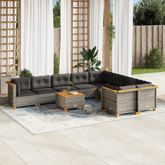 10-delige Loungeset met kussens poly rattan grijs is nu te koop bij PeponiXL, paradijselijk wonen!