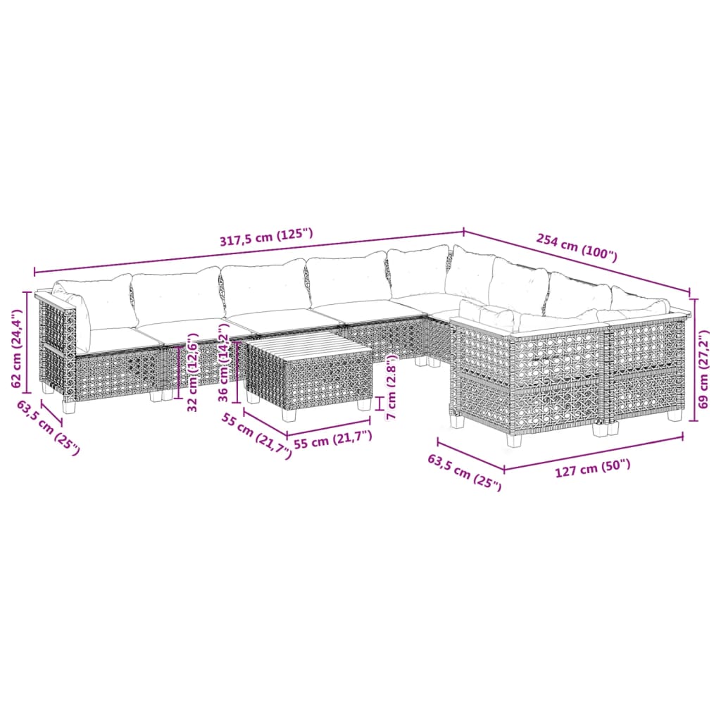 10-delige Loungeset met kussens poly rattan zwart is nu te koop bij PeponiXL, paradijselijk wonen!