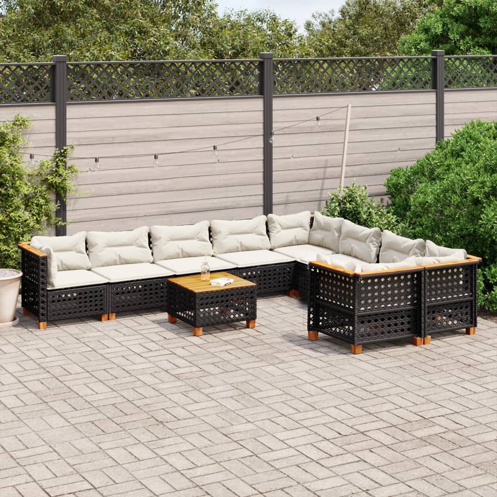 10-delige Loungeset met kussens poly rattan zwart is nu te koop bij PeponiXL, paradijselijk wonen!