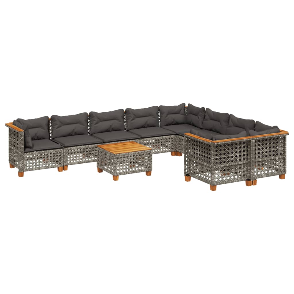 10-delige Loungeset met kussens poly rattan grijs is nu te koop bij PeponiXL, paradijselijk wonen!