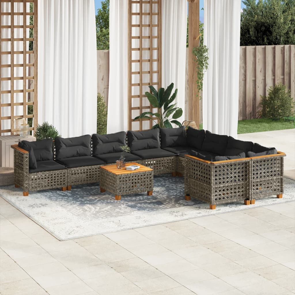10-delige Loungeset met kussens poly rattan grijs is nu te koop bij PeponiXL, paradijselijk wonen!
