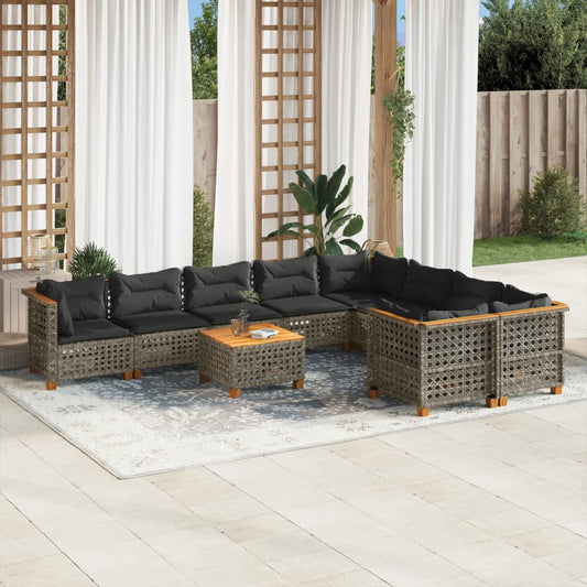 10-delige Loungeset met kussens poly rattan grijs is nu te koop bij PeponiXL, paradijselijk wonen!
