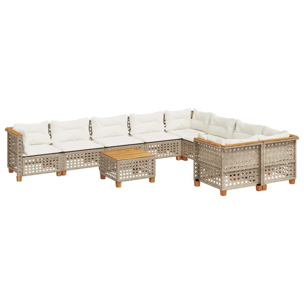 10-delige Loungeset met kussens poly rattan beige is nu te koop bij PeponiXL, paradijselijk wonen!