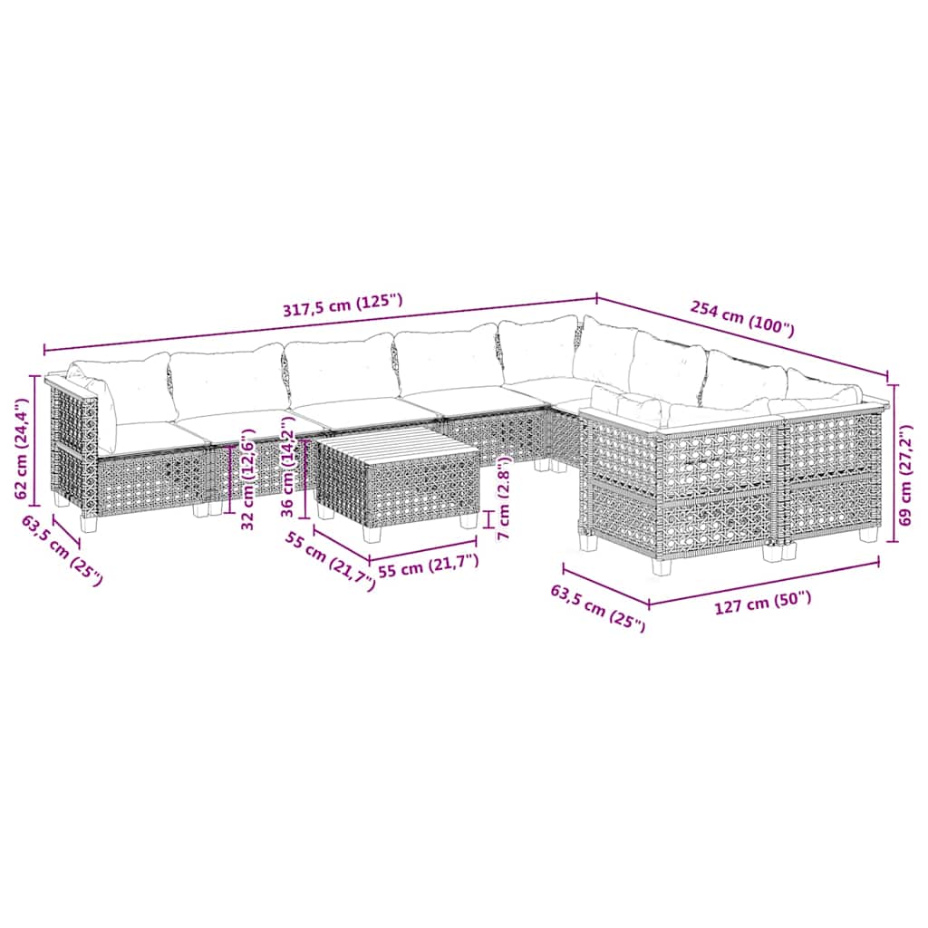 10-delige Loungeset met kussens poly rattan beige is nu te koop bij PeponiXL, paradijselijk wonen!