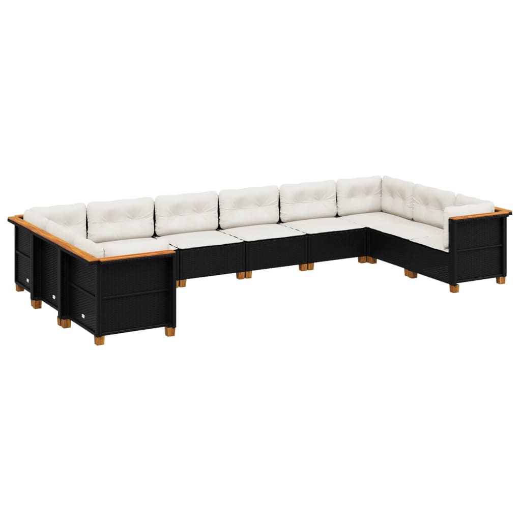 10-delige Loungeset met kussens poly rattan zwart is nu te koop bij PeponiXL, paradijselijk wonen!