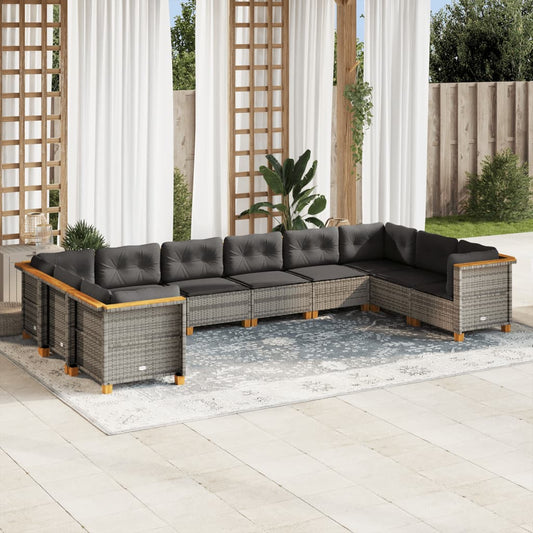 10-delige Loungeset met kussens poly rattan grijs is nu te koop bij PeponiXL, paradijselijk wonen!