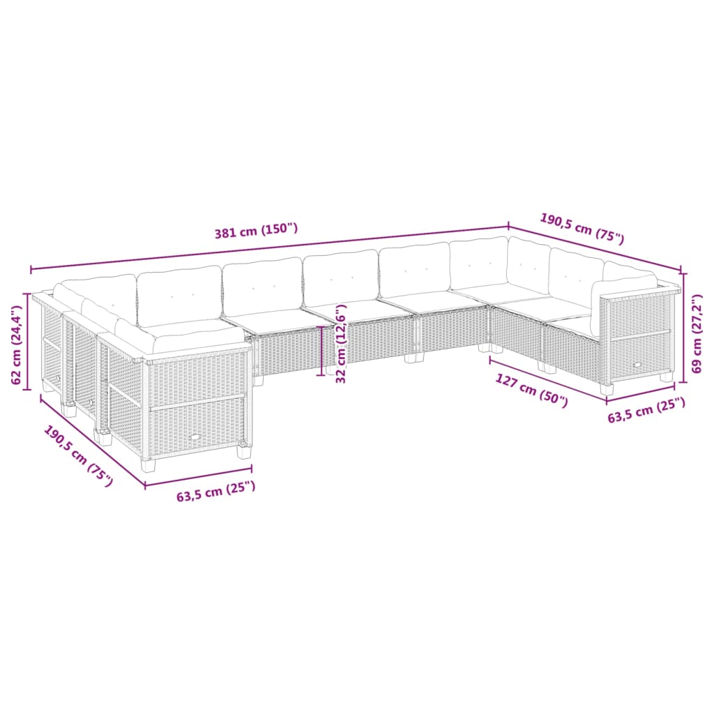10-delige Loungeset met kussens poly rattan beige is nu te koop bij PeponiXL, paradijselijk wonen!