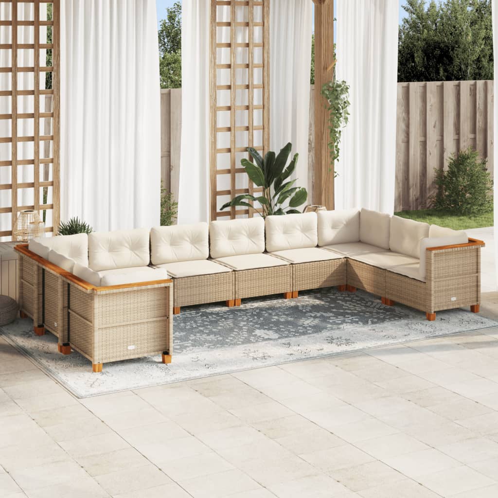 10-delige Loungeset met kussens poly rattan beige is nu te koop bij PeponiXL, paradijselijk wonen!