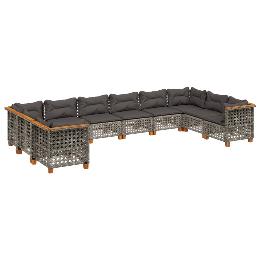 10-delige Loungeset met kussens poly rattan grijs is nu te koop bij PeponiXL, paradijselijk wonen!