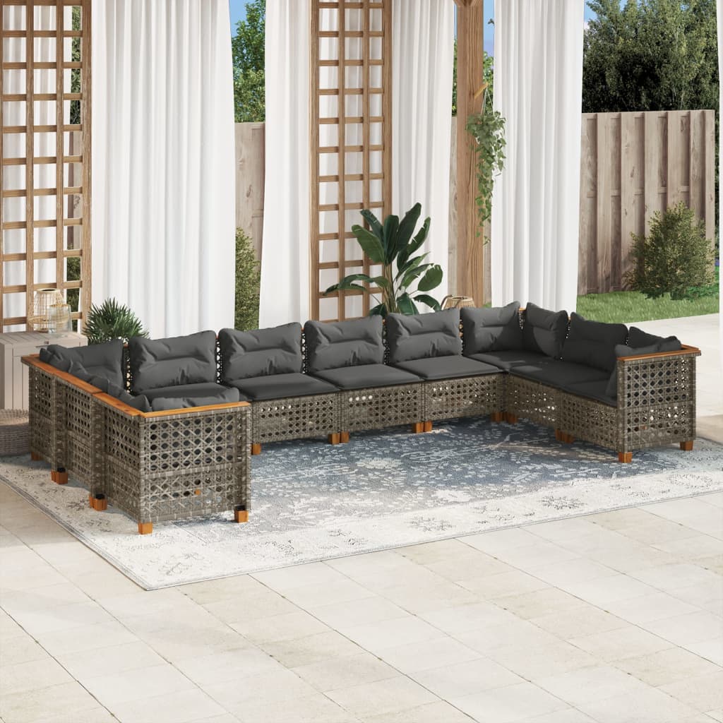 10-delige Loungeset met kussens poly rattan grijs is nu te koop bij PeponiXL, paradijselijk wonen!