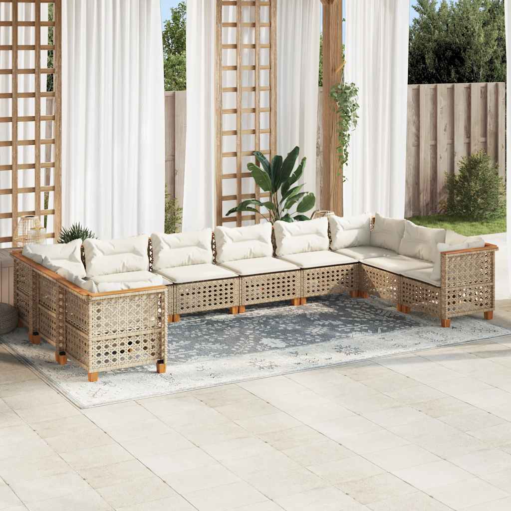10-delige Loungeset met kussens poly rattan beige is nu te koop bij PeponiXL, paradijselijk wonen!