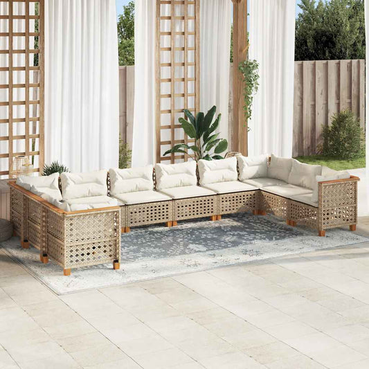 10-delige Loungeset met kussens poly rattan beige is nu te koop bij PeponiXL, paradijselijk wonen!