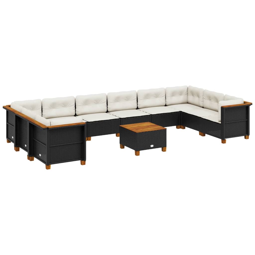 11-delige Loungeset met kussens poly rattan zwart is nu te koop bij PeponiXL, paradijselijk wonen!