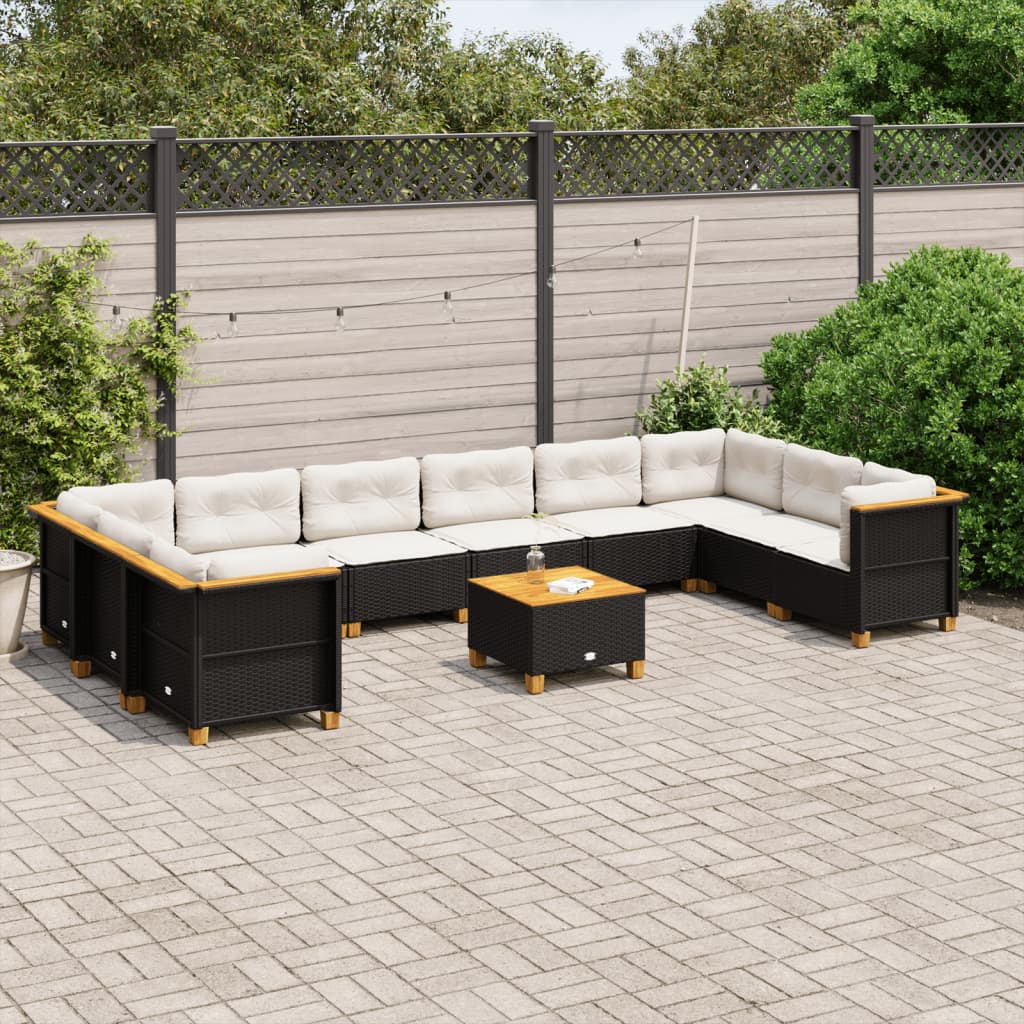 11-delige Loungeset met kussens poly rattan zwart is nu te koop bij PeponiXL, paradijselijk wonen!