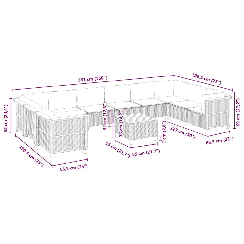11-delige Tuinset met kussens poly rattan beige is nu te koop bij PeponiXL, paradijselijk wonen!