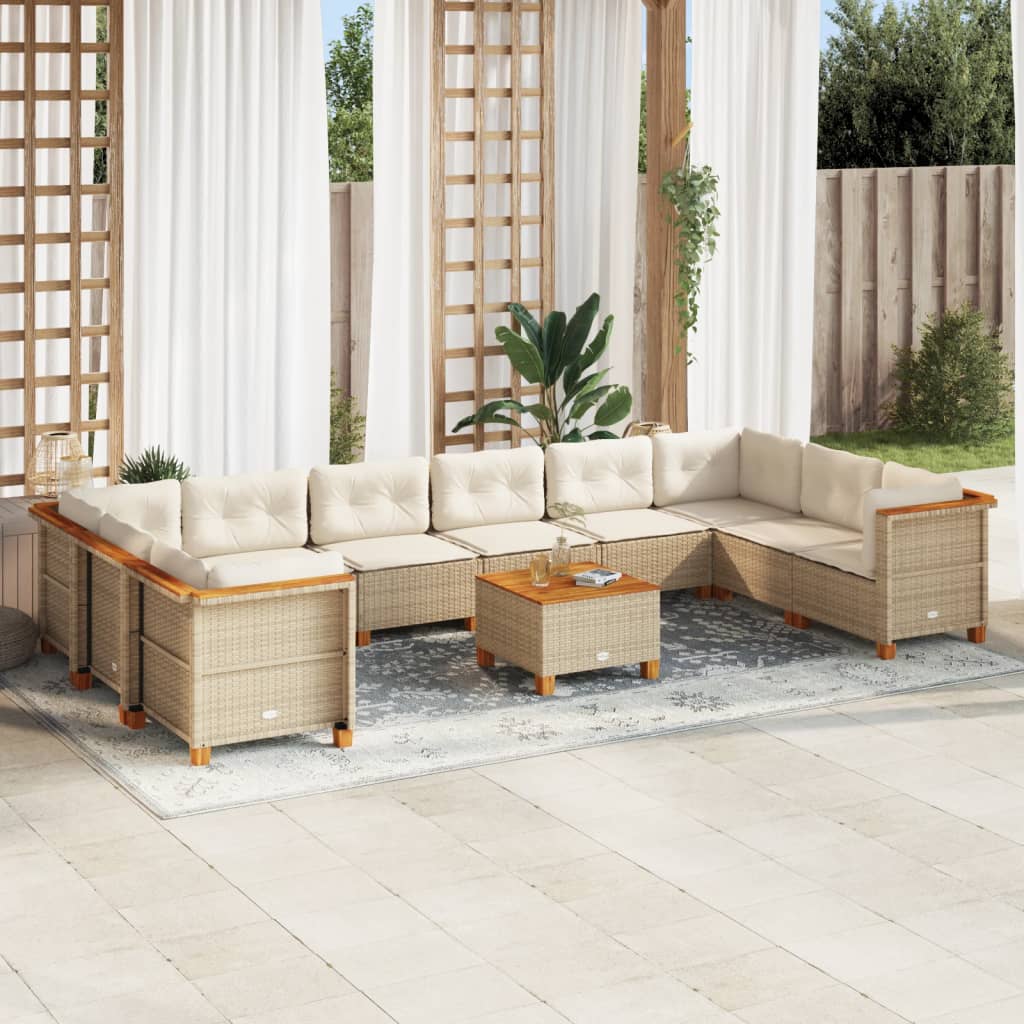 11-delige Tuinset met kussens poly rattan beige is nu te koop bij PeponiXL, paradijselijk wonen!