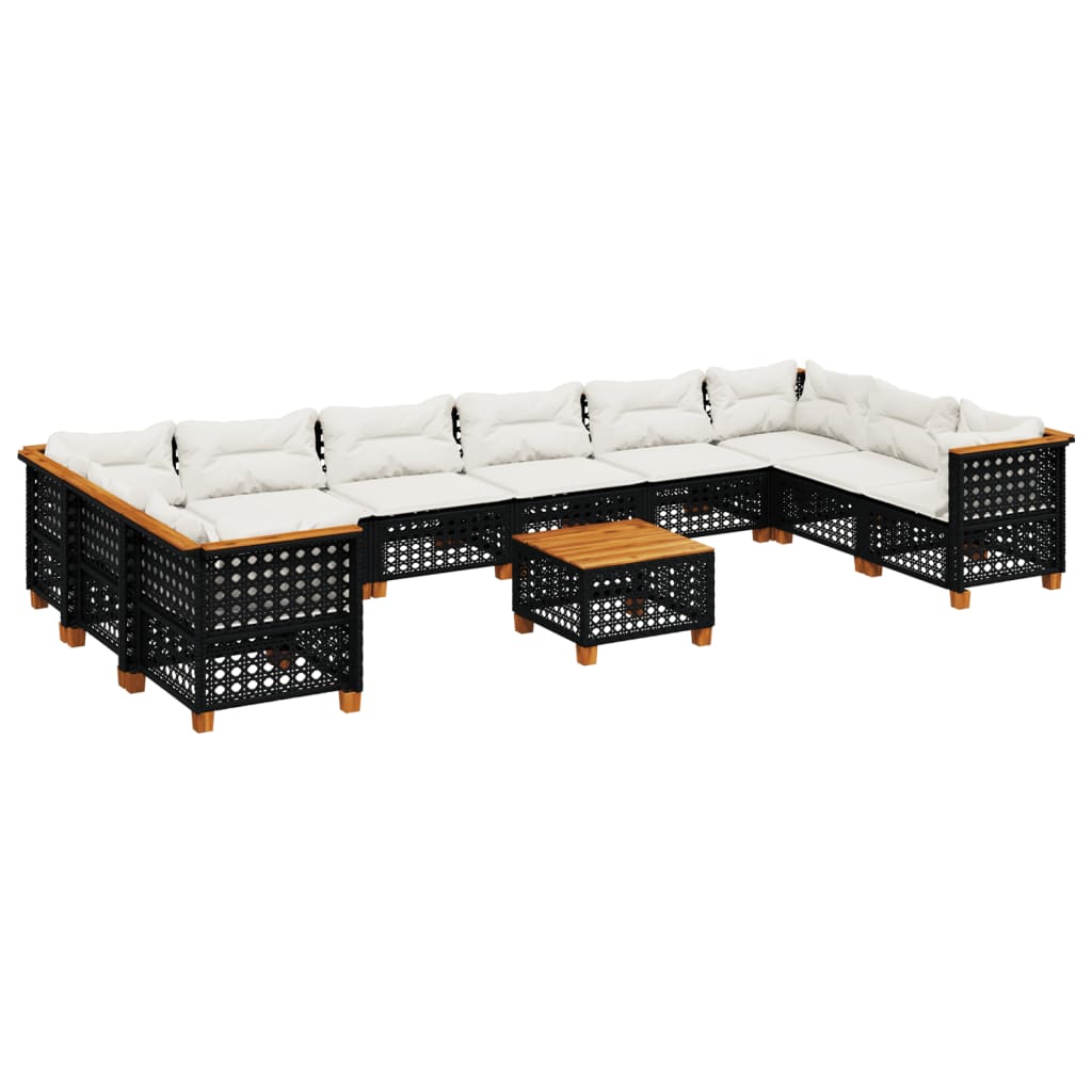 11-delige Loungeset met kussens poly rattan zwart is nu te koop bij PeponiXL, paradijselijk wonen!