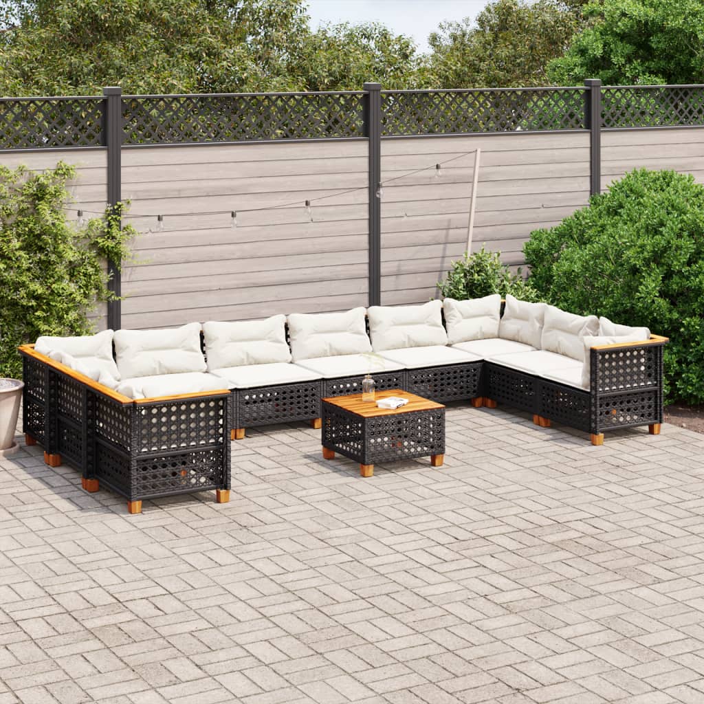 11-delige Loungeset met kussens poly rattan zwart is nu te koop bij PeponiXL, paradijselijk wonen!
