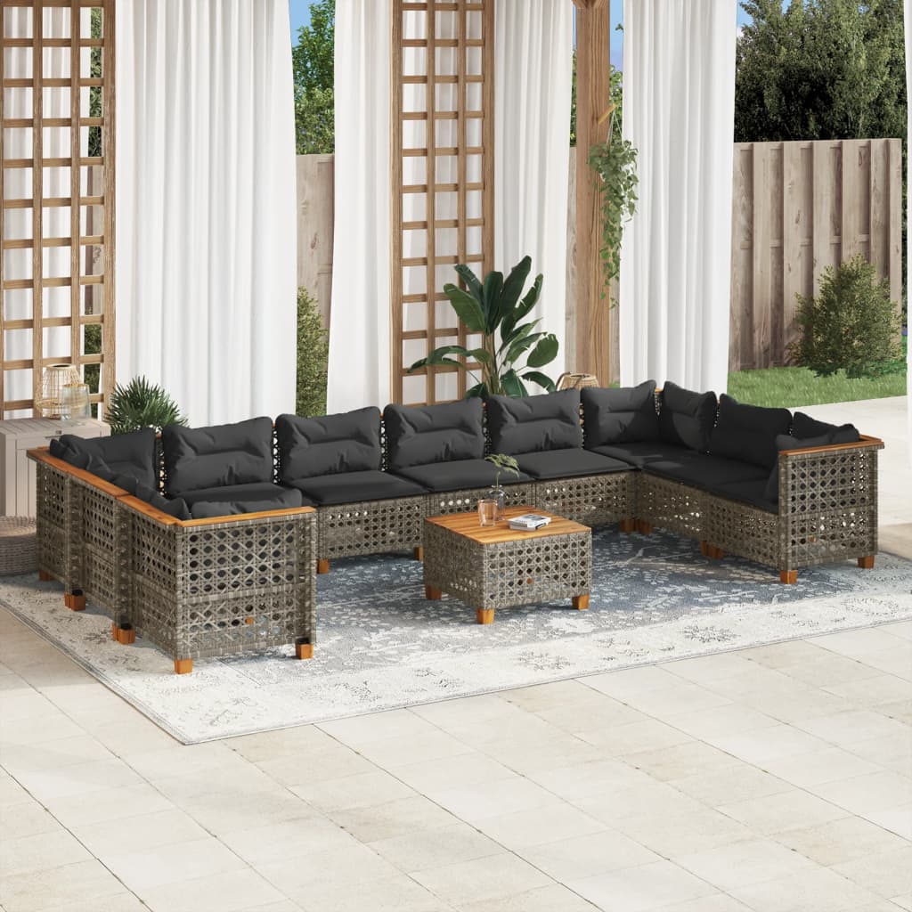 11-delige Loungeset met kussens poly rattan grijs is nu te koop bij PeponiXL, paradijselijk wonen!