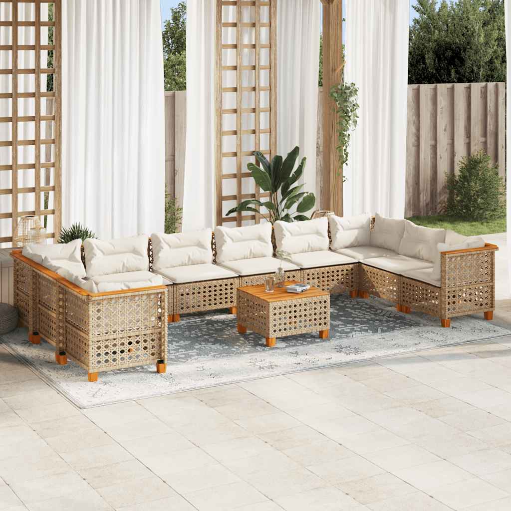 11-delige Tuinset met kussens poly rattan beige is nu te koop bij PeponiXL, paradijselijk wonen!