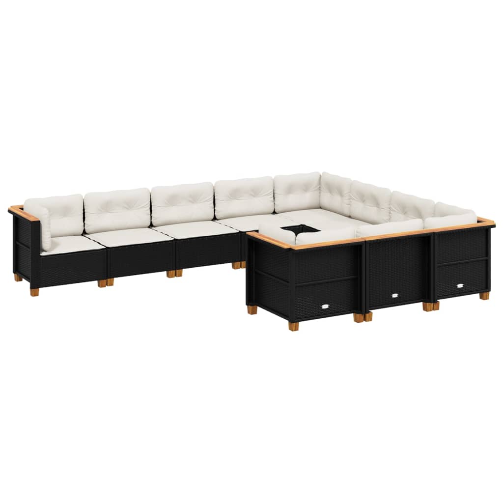 10-delige Loungeset met kussens poly rattan zwart is nu te koop bij PeponiXL, paradijselijk wonen!