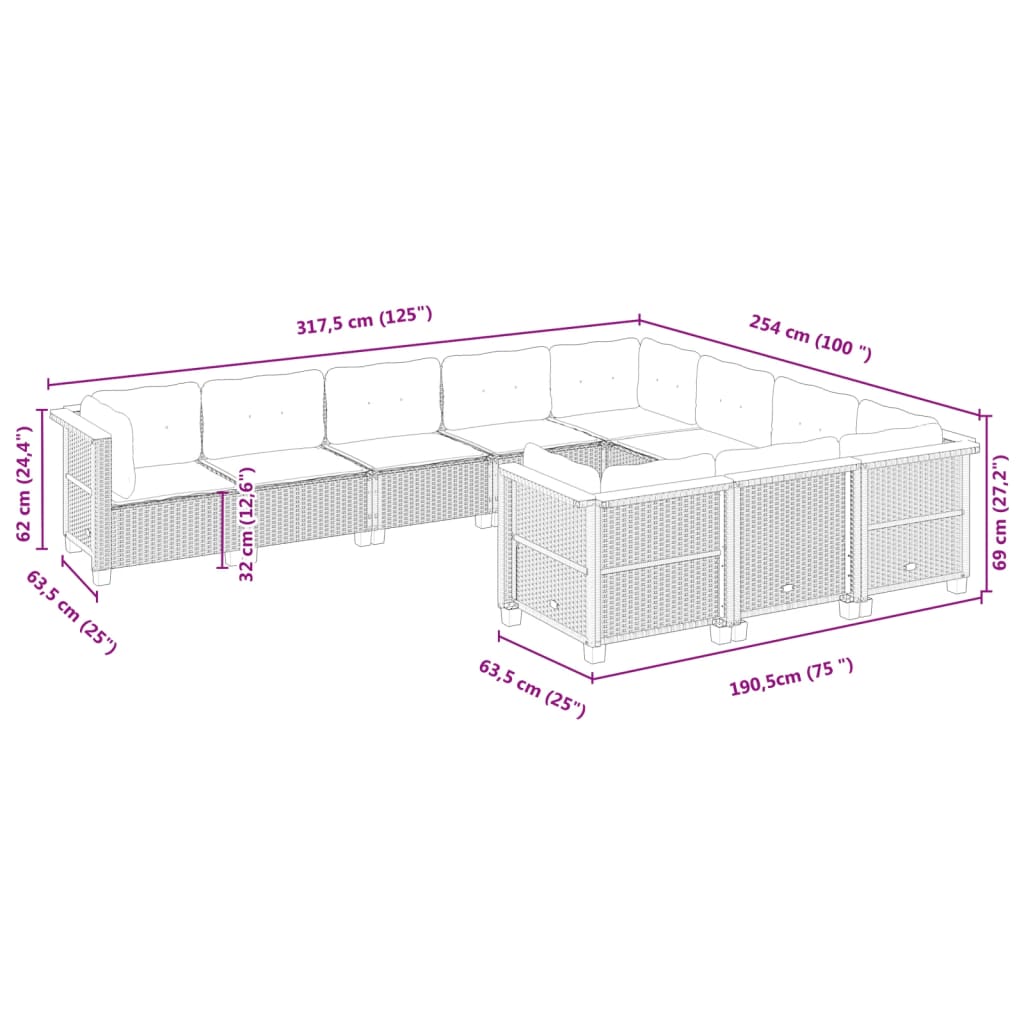 10-delige Loungeset met kussens poly rattan zwart is nu te koop bij PeponiXL, paradijselijk wonen!