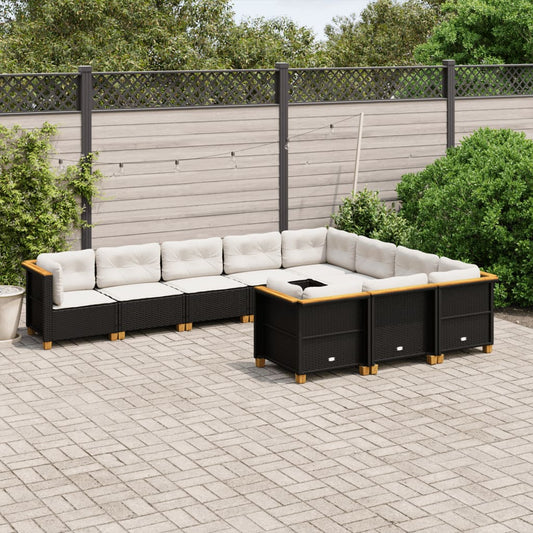 10-delige Loungeset met kussens poly rattan zwart is nu te koop bij PeponiXL, paradijselijk wonen!