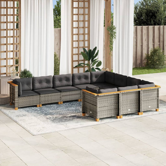 10-delige Loungeset met kussens poly rattan grijs is nu te koop bij PeponiXL, paradijselijk wonen!
