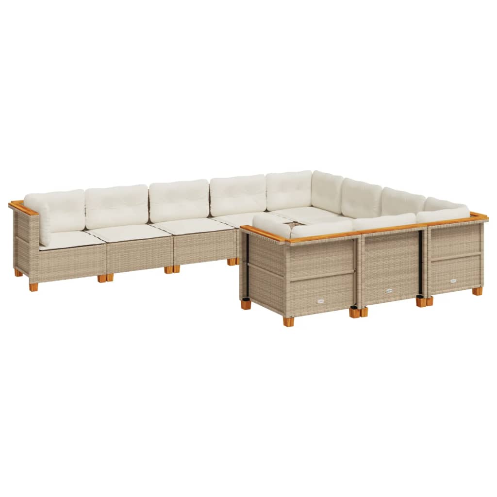 10-delige Loungeset met kussens poly rattan beige is nu te koop bij PeponiXL, paradijselijk wonen!