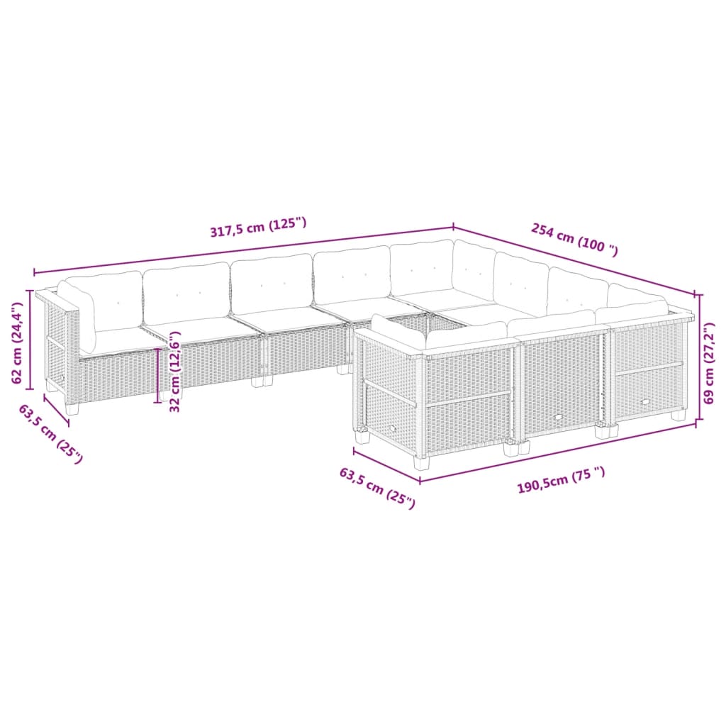 10-delige Loungeset met kussens poly rattan beige is nu te koop bij PeponiXL, paradijselijk wonen!