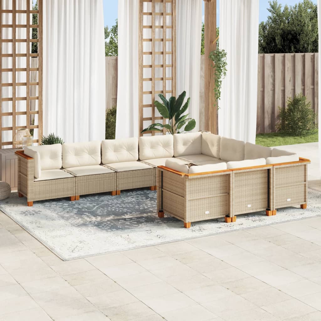 10-delige Loungeset met kussens poly rattan beige is nu te koop bij PeponiXL, paradijselijk wonen!