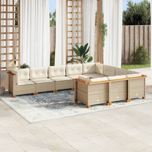10-delige Loungeset met kussens poly rattan beige is nu te koop bij PeponiXL, paradijselijk wonen!