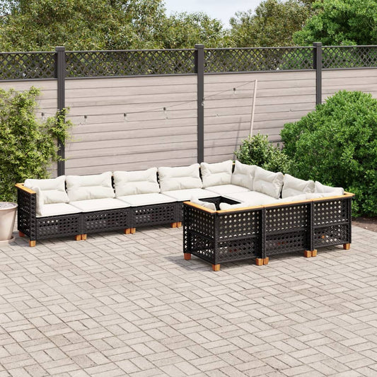 10-delige Loungeset met kussens poly rattan zwart is nu te koop bij PeponiXL, paradijselijk wonen!